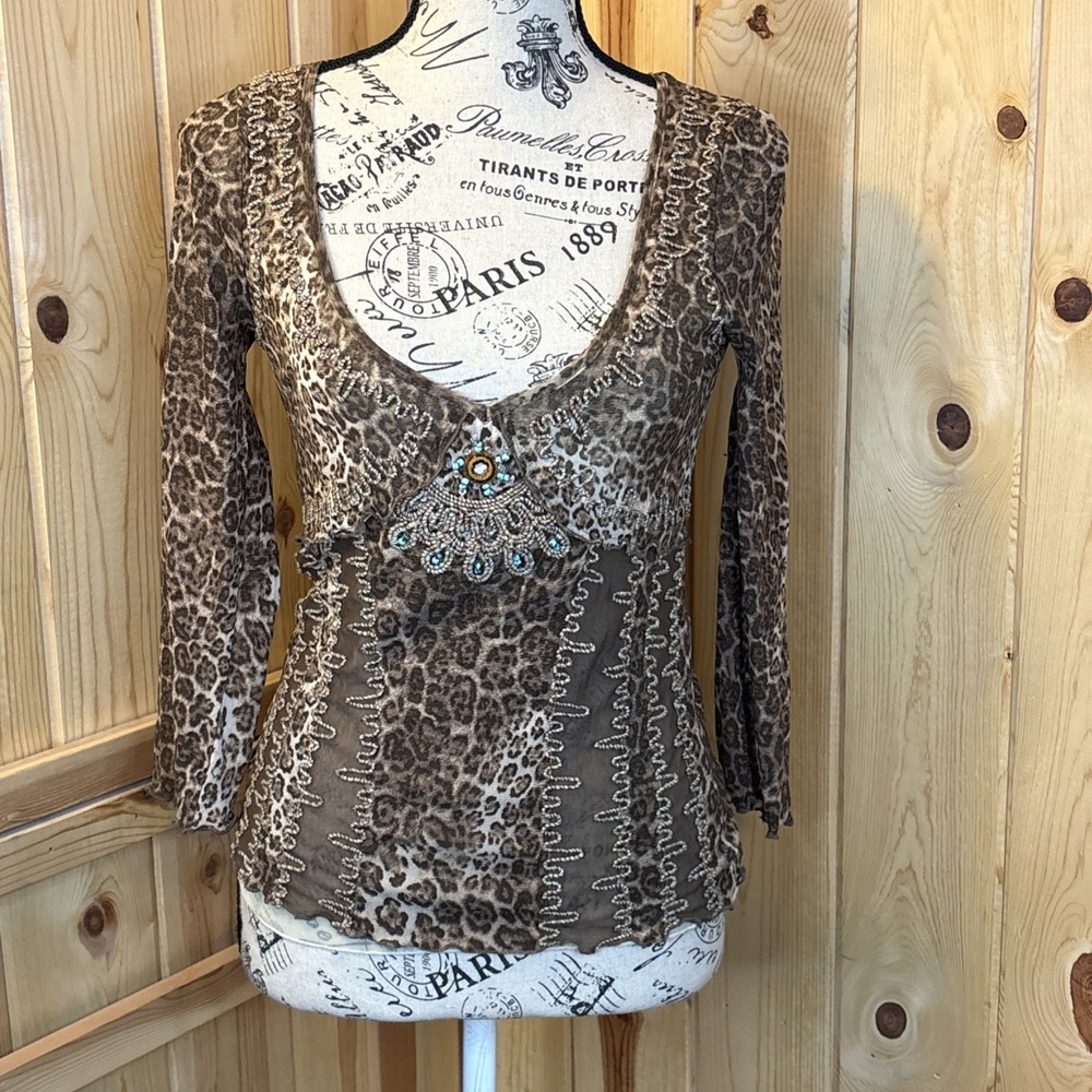 Rare Y2K Vintage Sonia Fortuna Top Embroidered Boho Club Paris Hilton Small